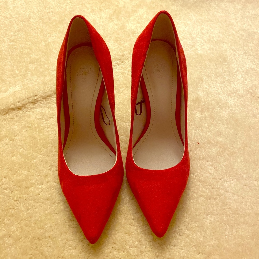Red suede heels. Only worn once!